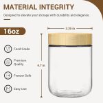 4-pack 16oz Glass jars with Airtight Lids, Overnight Oats Containers with Bamboo Lids, Wide mouth Mason Salad jars, Glass Food Storage Containers for Snacks Yogurt Spice Sugar