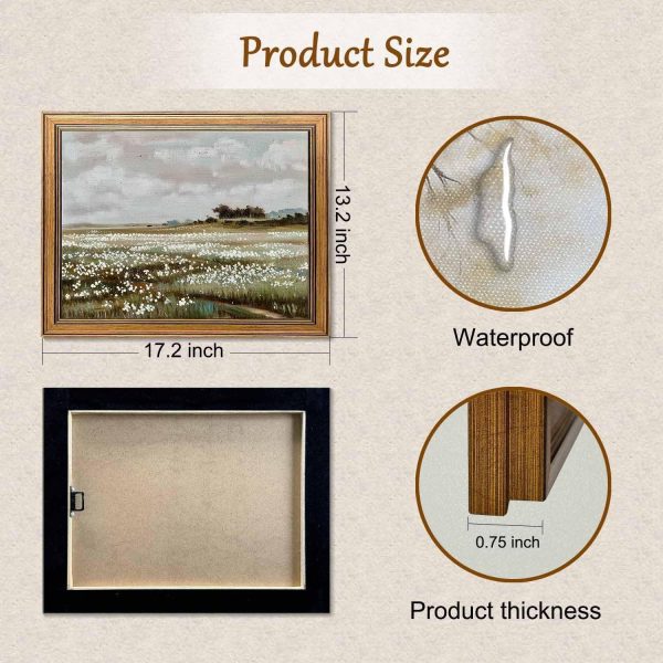 Gold Framed Vintage Wall Art Classical French Landscape Wildflowers Field Painting Canvas Print Kitchen Bedroom Wall Decor (wildflower field, 16L x 12W)