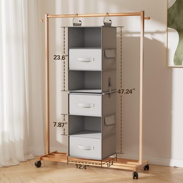 6-Shelf Hanging Closet Organizer with 2 Separable 3-Tier Shelves, 3 Drawers & Side Pockets Closet Organizers and Storage for Wardrobe Organization and Nursery Clothes Organizer, Gray