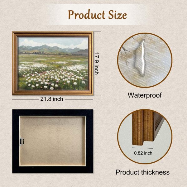 Gold Framed Wall Art Vintage Landscape Wildflowers Mountain Painting Canvas Print for Bedroom Living Room Wall Decor (wildflowers, 20L" x 16W")
