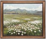 Gold Framed Wall Art Vintage Landscape Wildflowers Mountain Painting Canvas Print for Bedroom Living Room Wall Decor (wildflowers, 20L" x 16W")