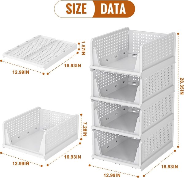 Stackable Plastic Storage Drawers for Closet Organizers and Storage,4 Pack Open Storage Bins Closet Shelf Clothes Organizer for Closet Wardrobe(4L)
