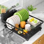 Compact black cutlery drainer with cutlery holder, saves countertop space, rust-resistant